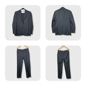 Canali Pinstripe Super 120s Wool Suit Mens 48R 32 Waist Designer Charcoal Gray